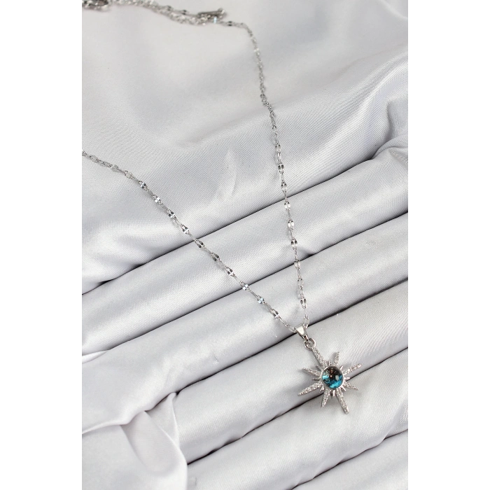 316L Çelik Zirkon Taşlı Kutup Yıldızı Model Gümüş Renk Kadın Kolye - TJ-BKO10443