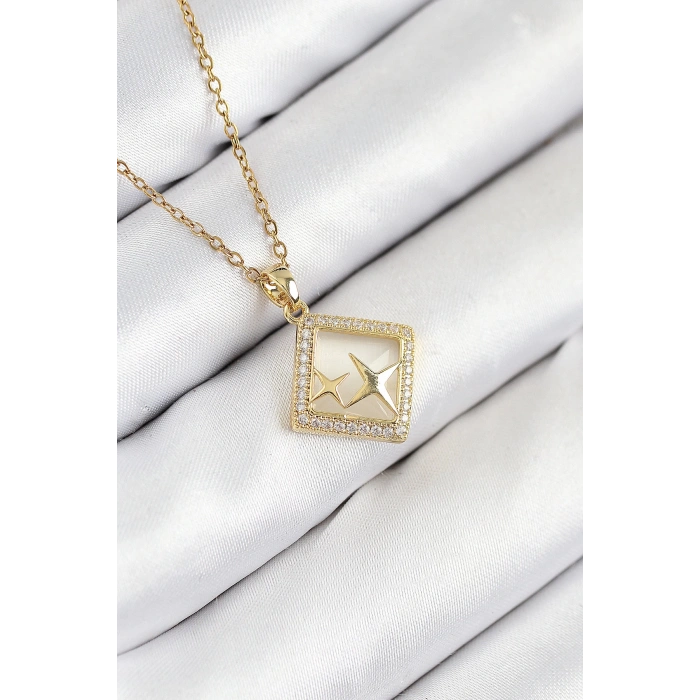 316L Çelik Zirkon Taşlı Yıldız Model Gold Renk Kadın Kolye - TJ-BKO10540