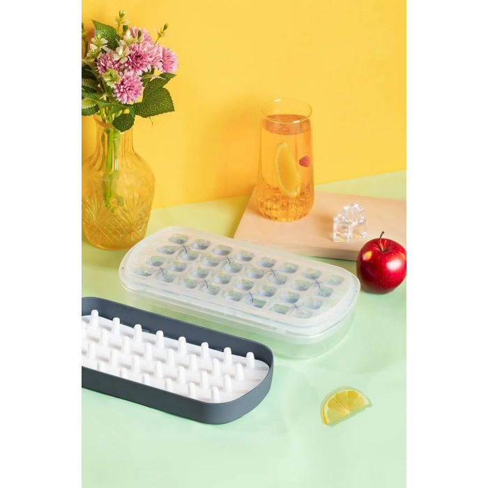 32li Buzluk Buz Saklama Kabı - Bas Çıkar Buz Küpü Hazneli Buz Kalıbı-Antrasit -MP-7075