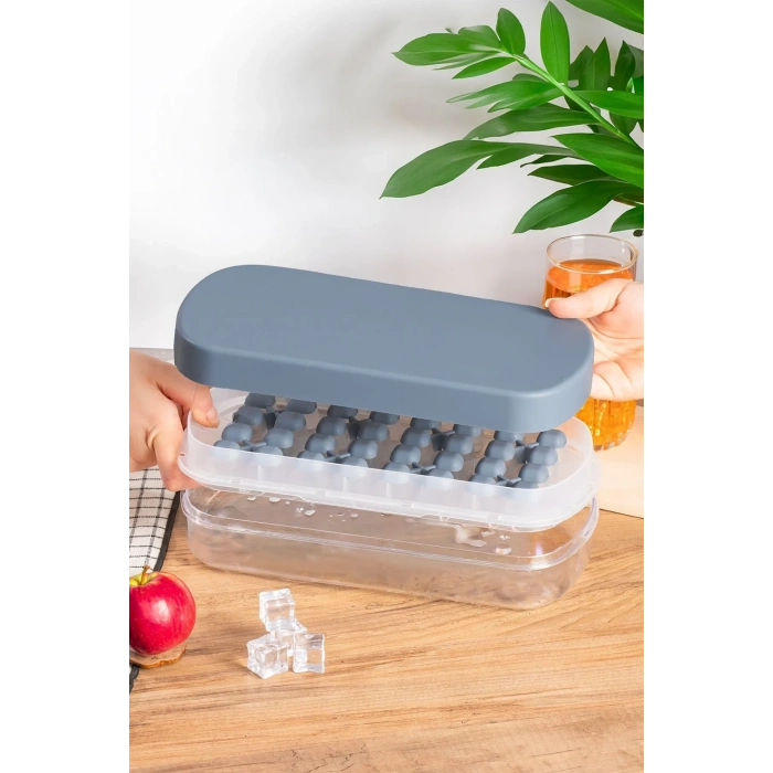 32li Buzluk Buz Saklama Kabı - Bas Çıkar Buz Küpü Hazneli Buz Kalıbı-Antrasit -MP-7075