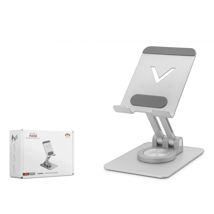 360 Derece Döner Ayarlanabilir Masaüstü Telefon Standi Metal - Gümüş HDX8025