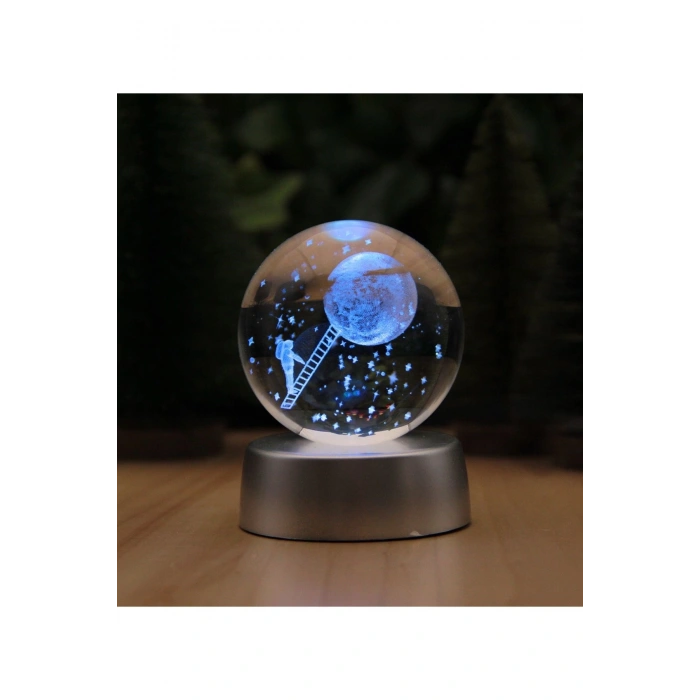 3D Ay Merdiveni Temalı Kristal Küre Led  Gece Lambası – RGB Led Pilli Lamba