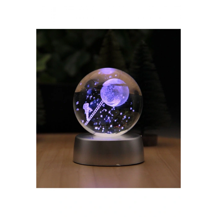 3D Ay Merdiveni Temalı Kristal Küre Led  Gece Lambası – RGB Led Pilli Lamba