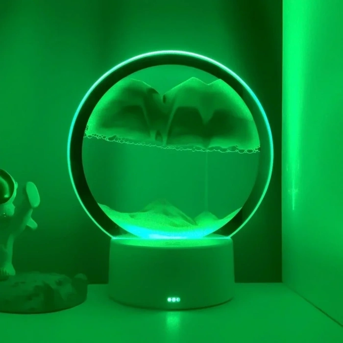3D Led Işıklı Kum Saati Gece Lambası 7 inç Kum Sanatı Ev Ofis Dekorasyonu Yeşil