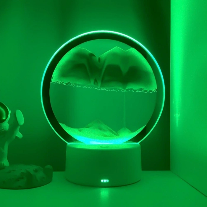3D Led Işıklı Kum Saati Gece Lambası 7 inç Kum Sanatı Ev Ofis Dekorasyonu Yeşil