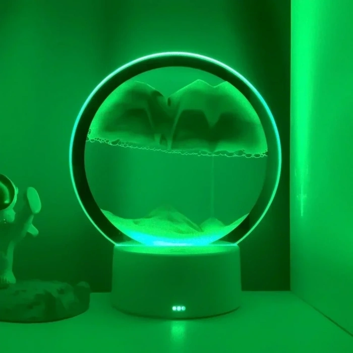 3D Led Işıklı Kum Saati Gece Lambası 7 inç Kum Sanatı Ev Ofis Dekorasyonu Yeşil