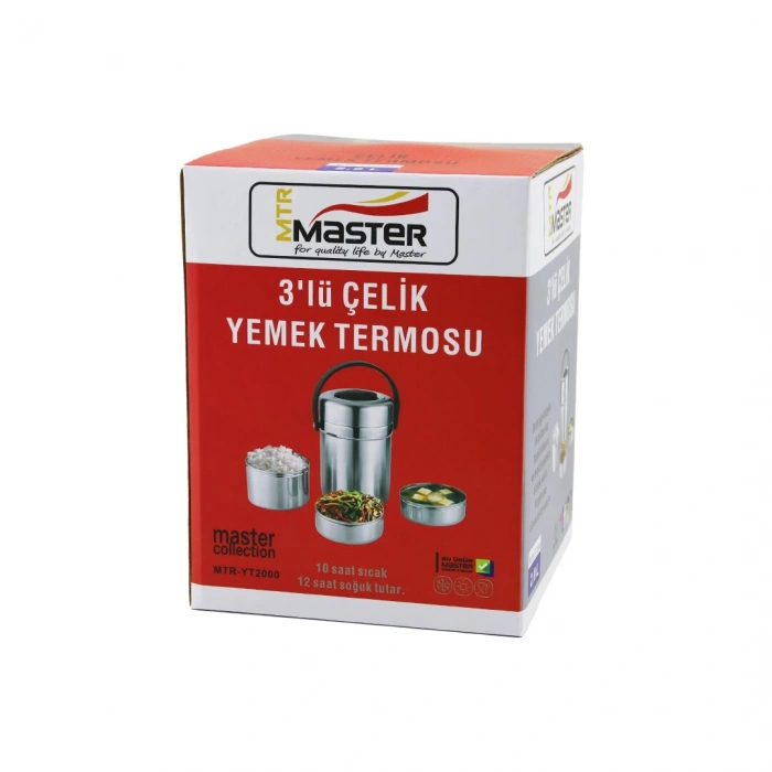3LÜ ÇELİK YEMEK TERMOSU SEFER TASI 2LT 10 SAAT SICAK - 12 SAAT SOĞUK TUTAR (4887)