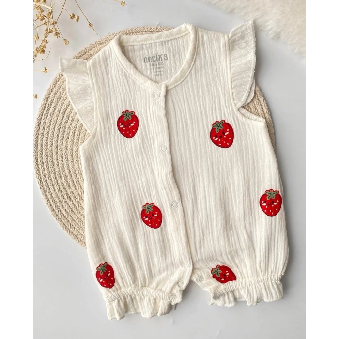 3lu Muslin Kız Bebek Tulum Set