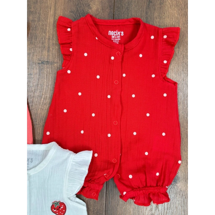 3lu Muslin Kız Bebek Tulum Set