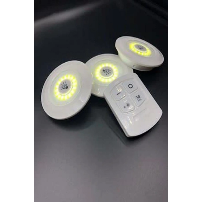 3lü Uzaktan Kumandalı Yapışkanlı Kablosuz Led Spot Lambalar (4887)