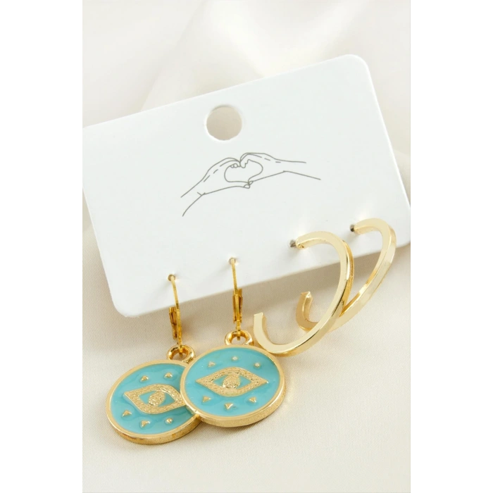 4 Adet Göz Mineli Halka Küpe