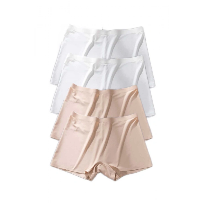 4 Adet Kadın Dikişsiz Görünmez İz Yapmaz Mini Şort Boxer Beyaz Ten