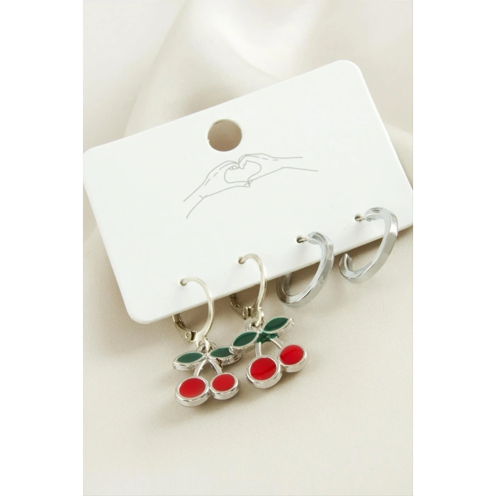 4 Adet Kiraz Mineli Halka Küpe