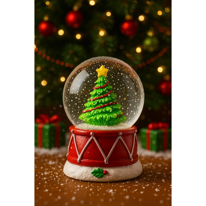 4 Adet Led Işıklı Mini Kar Küresi 6,5 cm – Noel Baba & Kardan Adam  & Çam Ağacı Dekoratif Biblo
