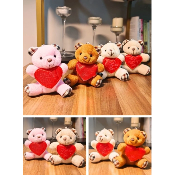 4 Adet Mini Lüx Ayıcık Kalpli Love Yazılı Hediyelik Ayıcık 11 cm x 9 cm