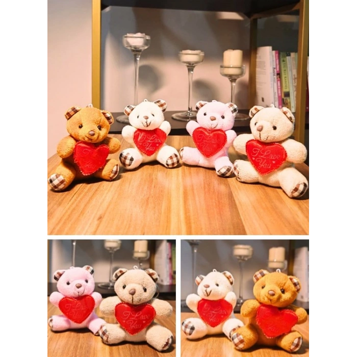 4 Adet Mini Lüx Ayıcık Kalpli Love Yazılı Hediyelik Ayıcık 11 cm x 9 cm