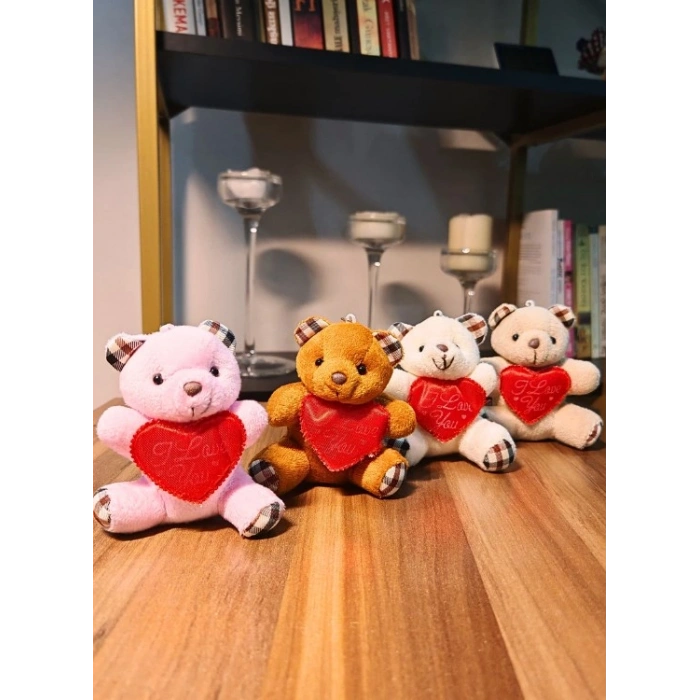 4 Adet Mini Lüx Ayıcık Kalpli Love Yazılı Hediyelik Ayıcık 11 cm x 9 cm