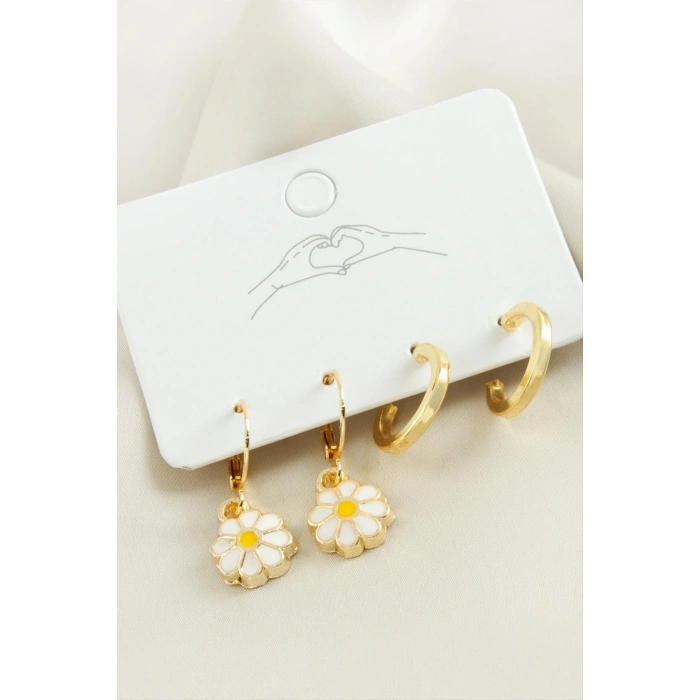 4 Adet Papatya Mineli Halka Küpe