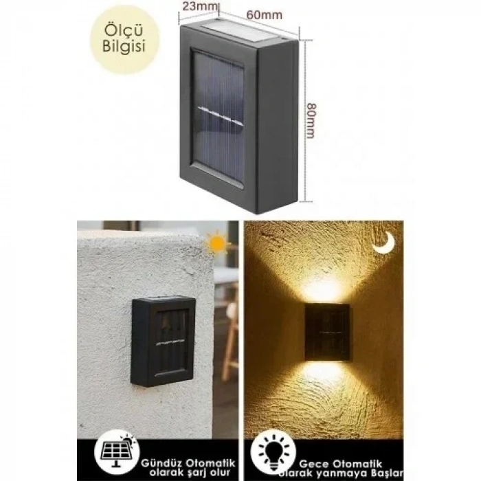 4 Adet Yeni Nesil Solar Çift Yönlü Duvar Lambası Güneş Enerjili Solar Aydınlatma Modern Dekorasyon