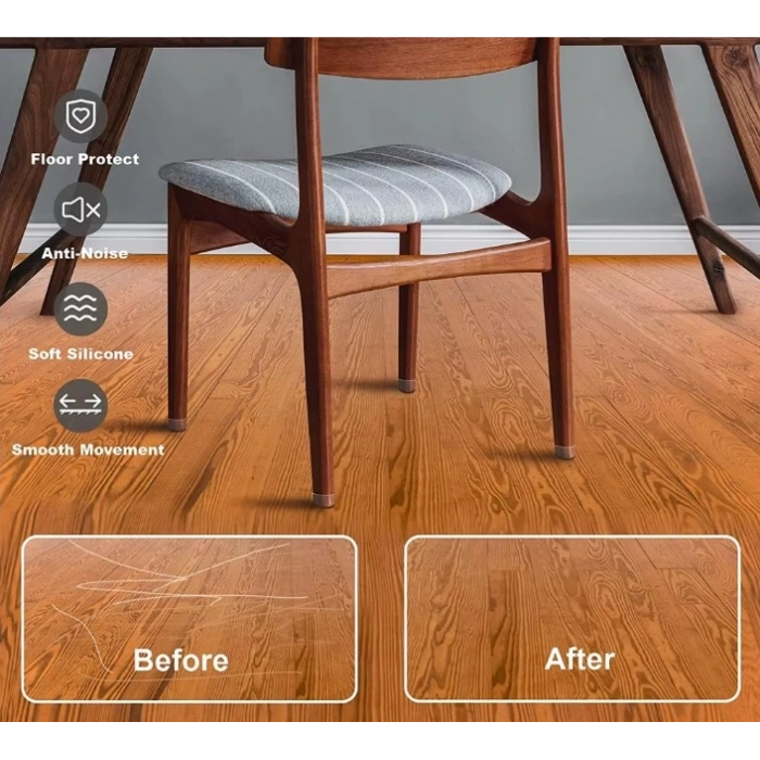 4'lü Keçeli Şeffaf Silikon Sandalye Ayak Koruyucu Seti (4887)