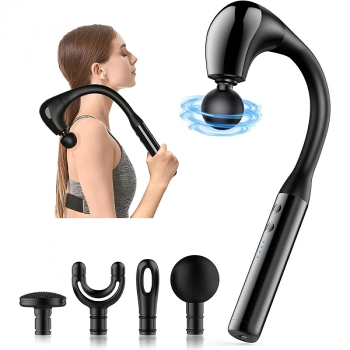 4 Başlıklı Uzun Saplı Ergonomik Profesyonel Sporcu Masaj Tabancası