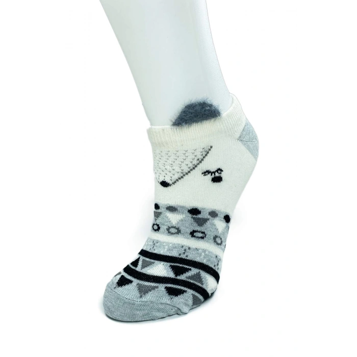 4 Çift Yumuşak Ponpon 3 Boyut Kulaklı Desenli Pamuklu Kadın Bilek çorap