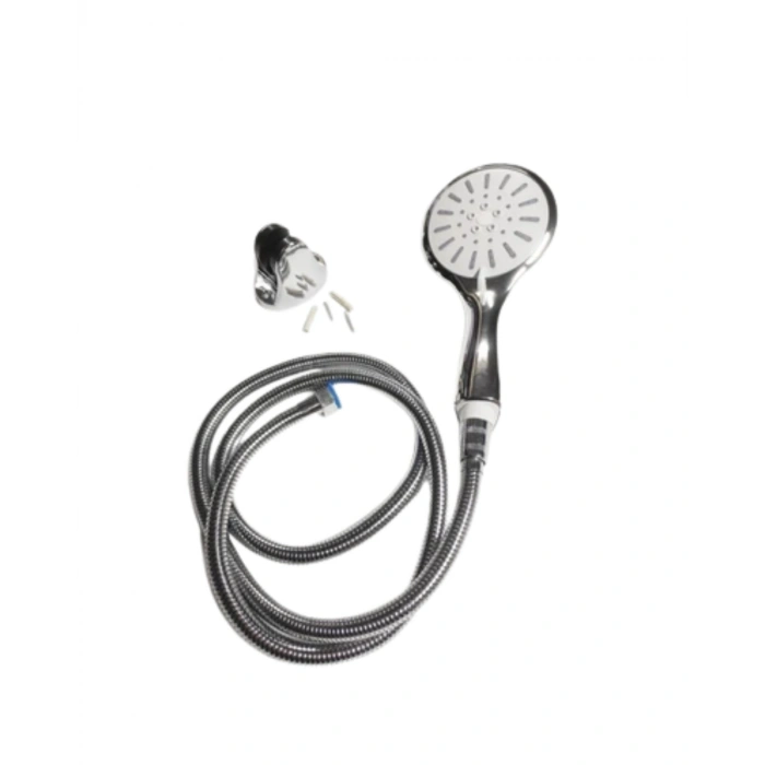 4 Kademeli Krem Duş Seti El Duşu Başlığı Spiral Hortum Ve Duvar Askısı