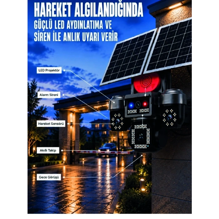 4 Kameralı 4g Sım Kart Destekli Güneş Enerjili Akıllı Güvenlik Kamerası