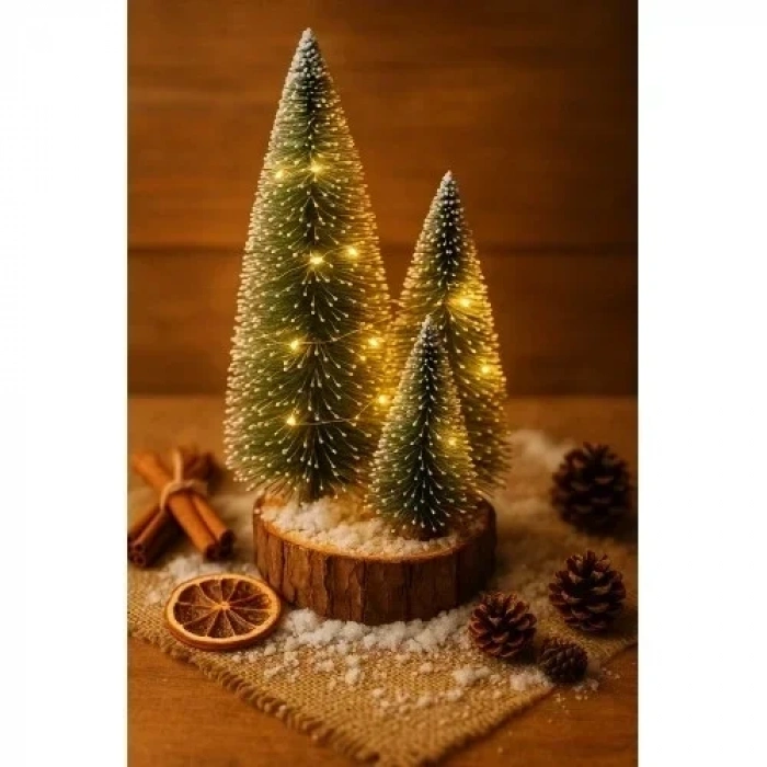 4lü Led Işıklı Mini Yılbaşı Noel Ağaçları Seti – 4lü Masa Üstü Dekor (23cm, 18 cm, 12 cm, 13 cm)