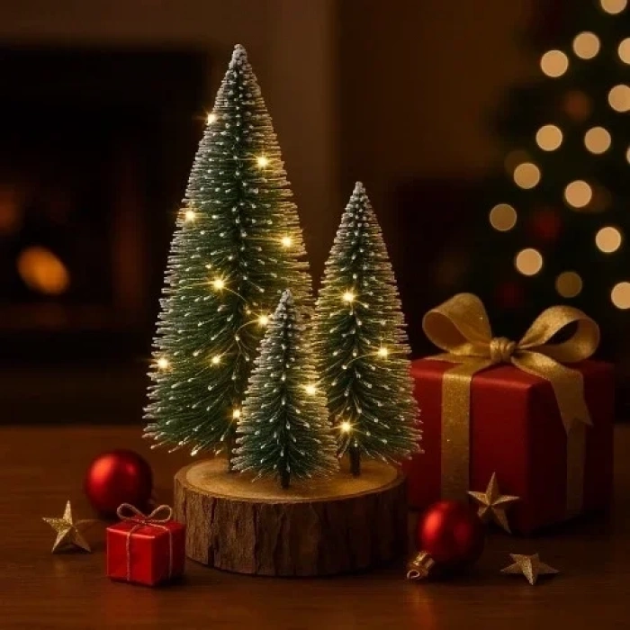 4lü Led Işıklı Mini Yılbaşı Noel Ağaçları Seti – 4lü Masa Üstü Dekor (23cm, 18 cm, 12 cm, 13 cm)