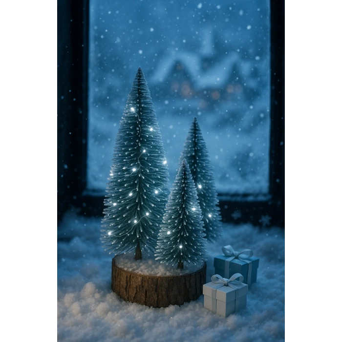 4lü Led Işıklı Mini Yılbaşı Noel Ağaçları Seti – 4lü Masa Üstü Dekor (23cm, 18 cm, 12 cm, 13 cm)