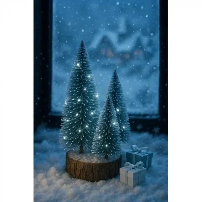 4lü Led Işıklı Mini Yılbaşı Noel Ağaçları Seti – 4lü Masa Üstü Dekor (23cm, 18 cm, 12 cm, 13 cm)