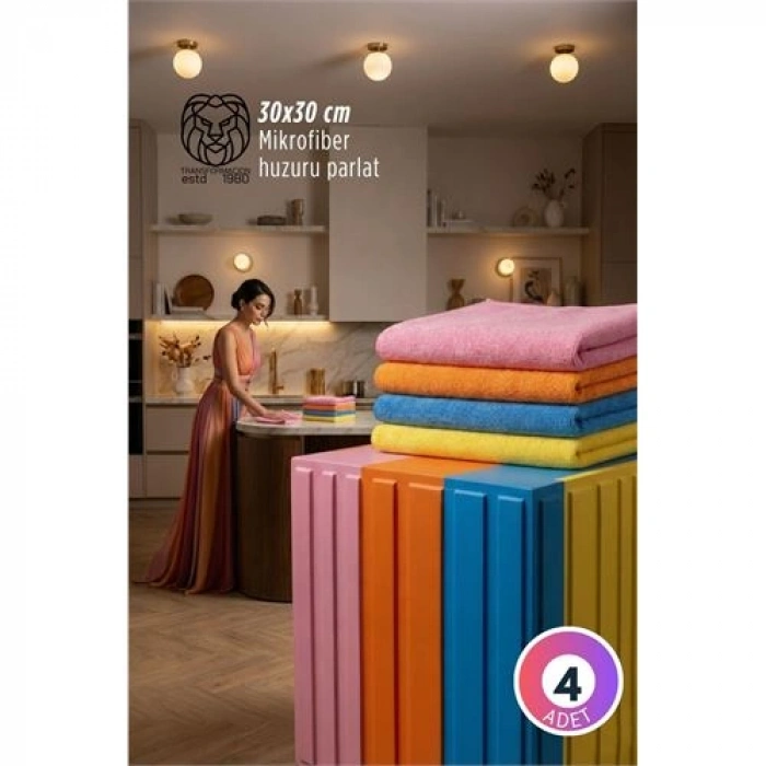 4lü Lüks Mikrofiber Bez Seti: İz Bırakmayan Ultra Emici