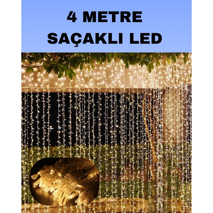 4 Metre Icicle Şelale Led Perde Işık Sarı Aydınlatma