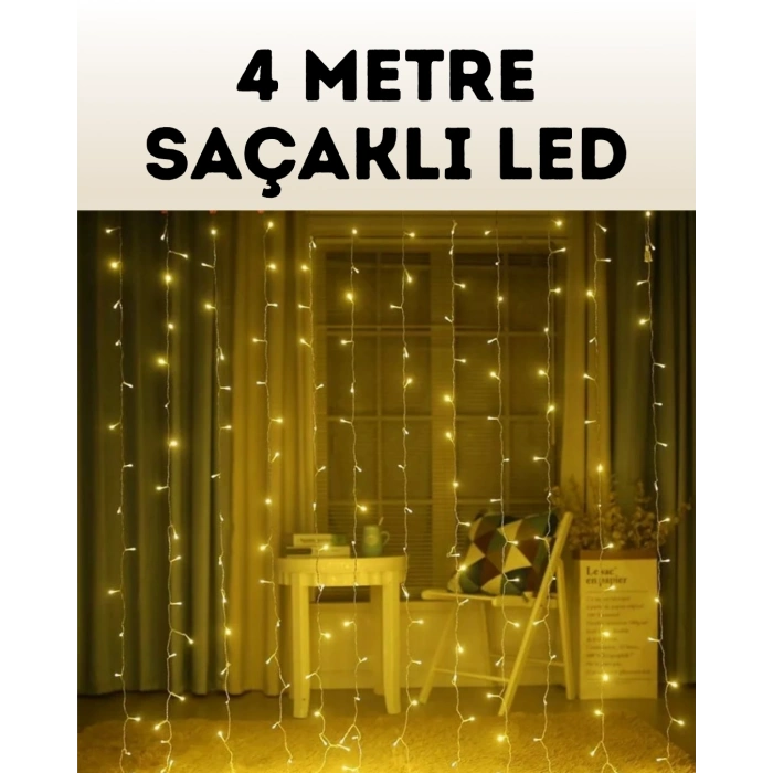 4 Metre Şelale Perde Led Işık Dış Mekan İç Mekan Uyumlu
