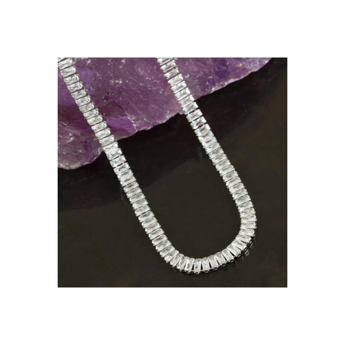 4 mm Baget Taşlı Zirkon Lüks Çelik Kolye