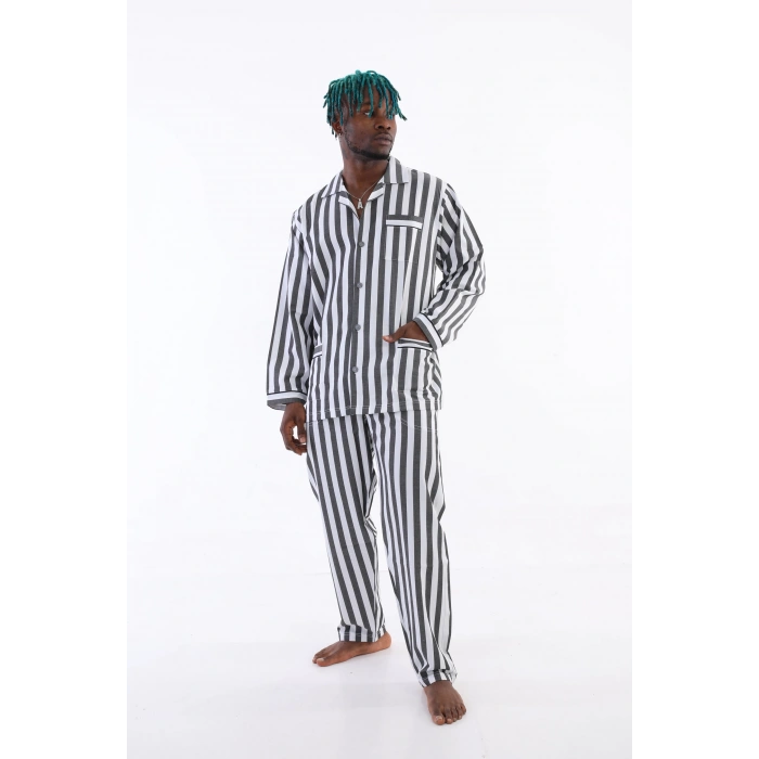 4007 Uzun Kol Çizgili Gaffur Erkek  Pijama Takım