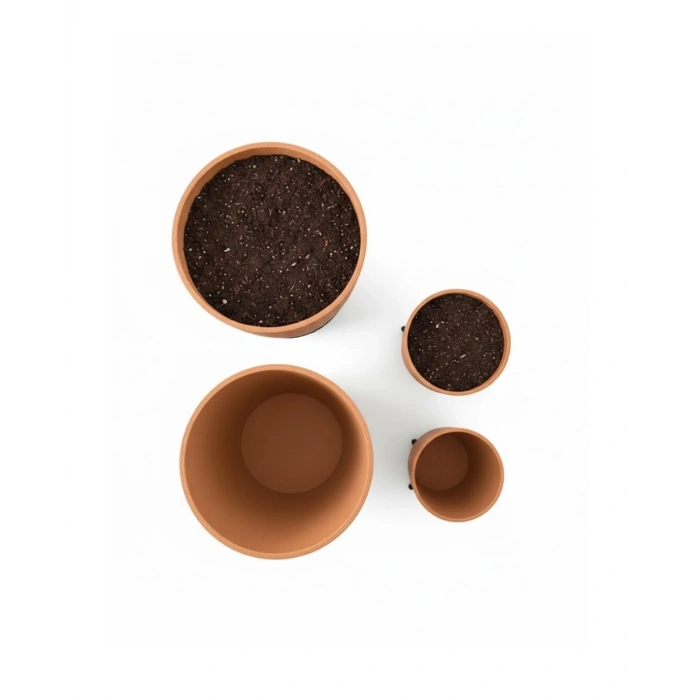 4’lü 3d Şık Kahverengi Vazo Seti Modern Ayaklı Saksı