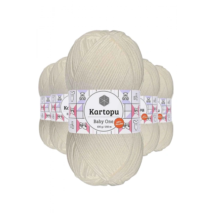 5 Adet Baby One Tüylenmeyen El Örgü İpi Yünü Kırık Beyaz K019