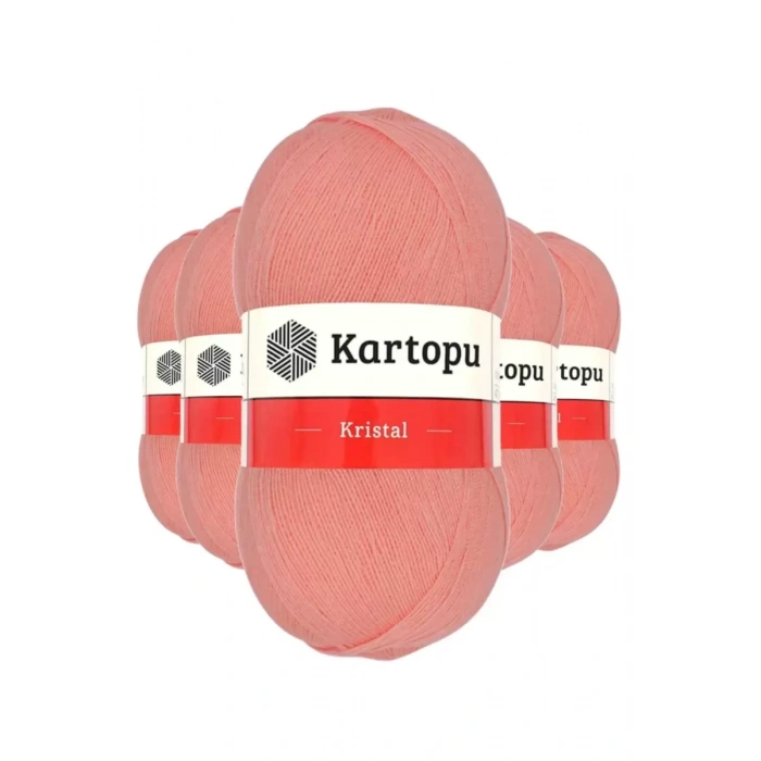 5 Adet Kristal Çift Katlı El Örgü Lif İpi Koyu Somon K1217 - kartopu mudanis