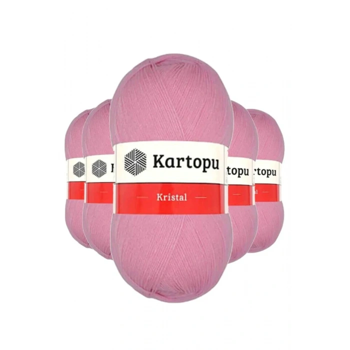 5 Adet Kristal Çift Katlı El Örgü Lif İpi Pembe K774 - kartopu mudanis