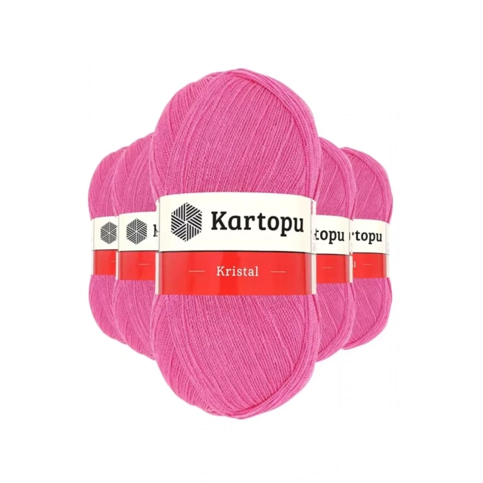 5 Adet Kristal Çift Katlı El Örgü Lif İpi Şeker Pembe K772 - kartopu mudanis