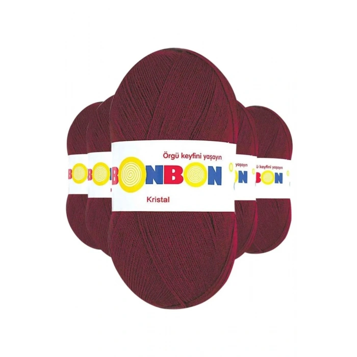 5 Adet Kristal El Örgü Lif İpi Bordo 98220 - bonbon mudanis