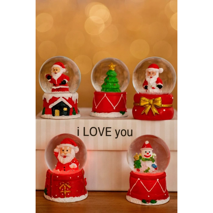 5 Adet LED Işıklı Mini Kar Küresi 6,5 cm – Yılbaşı Noel Yeni Yıl Hediyesi & Dekoratif Hediyelik