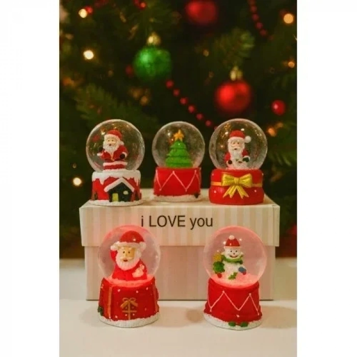 5 Adet LED Işıklı Mini Kar Küresi 6,5 cm – Yılbaşı Noel Yeni Yıl Hediyesi & Dekoratif Hediyelik