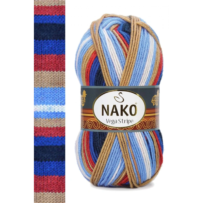 5 Adet Vega Stripe Premium Akrilik El Örgü İpi Yünü No: 82411