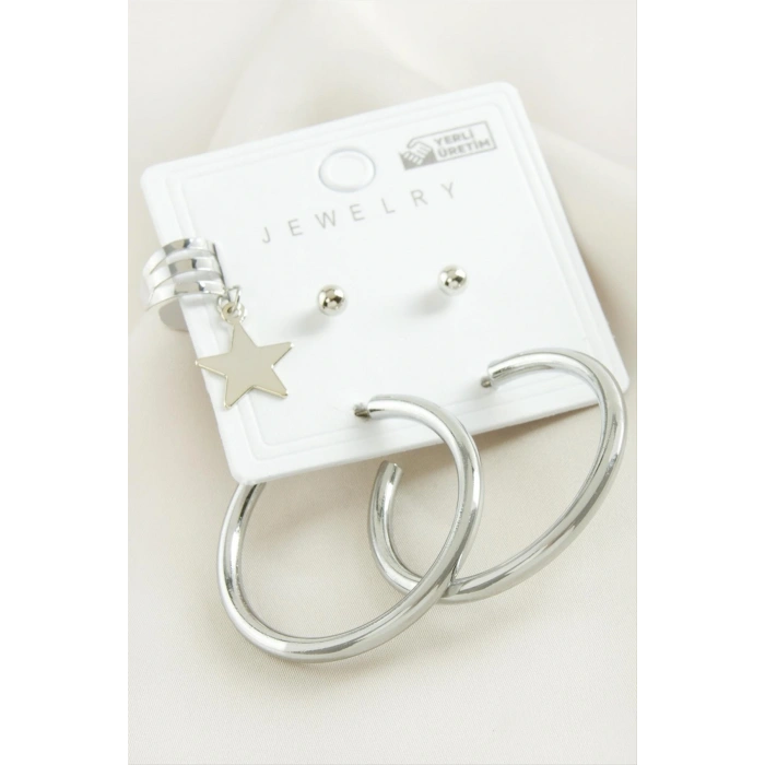 5 Adet Yıldız Boru Halka Küpe 3,5 cm