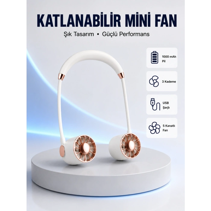 5 Kanatlı Sessiz Mini Fan 3 Vitesli Katlanabilir Asılabilir