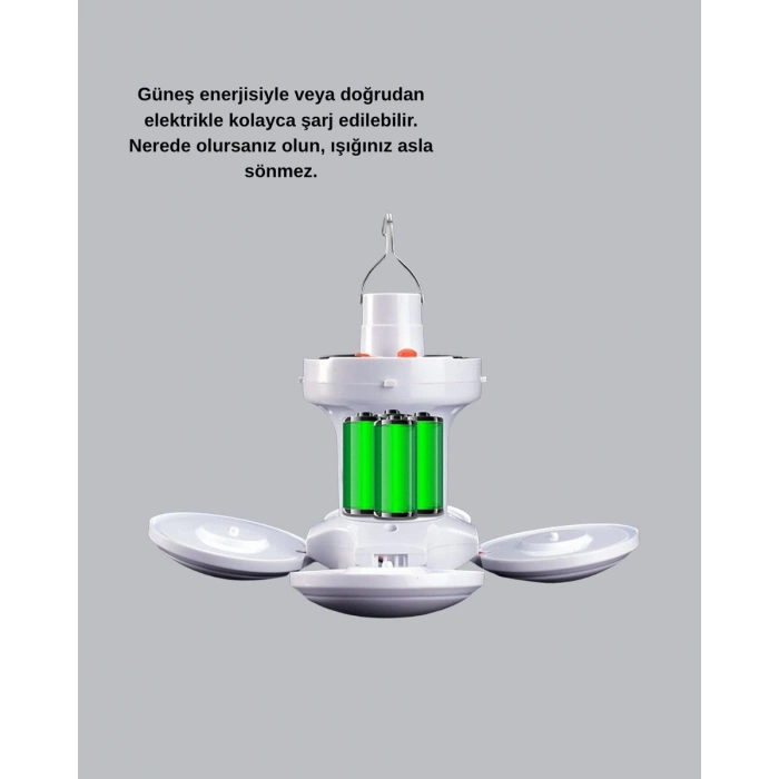 5 Kanatlı Solar Kamp Lambası – Usb Şarjlı Taşınabilir Ip65 Su Geçirmez Bahçe Lambası