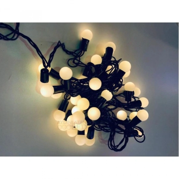 5 Metre 28 Mini Top Led Sarı Işık Fişli Siyah Kablo